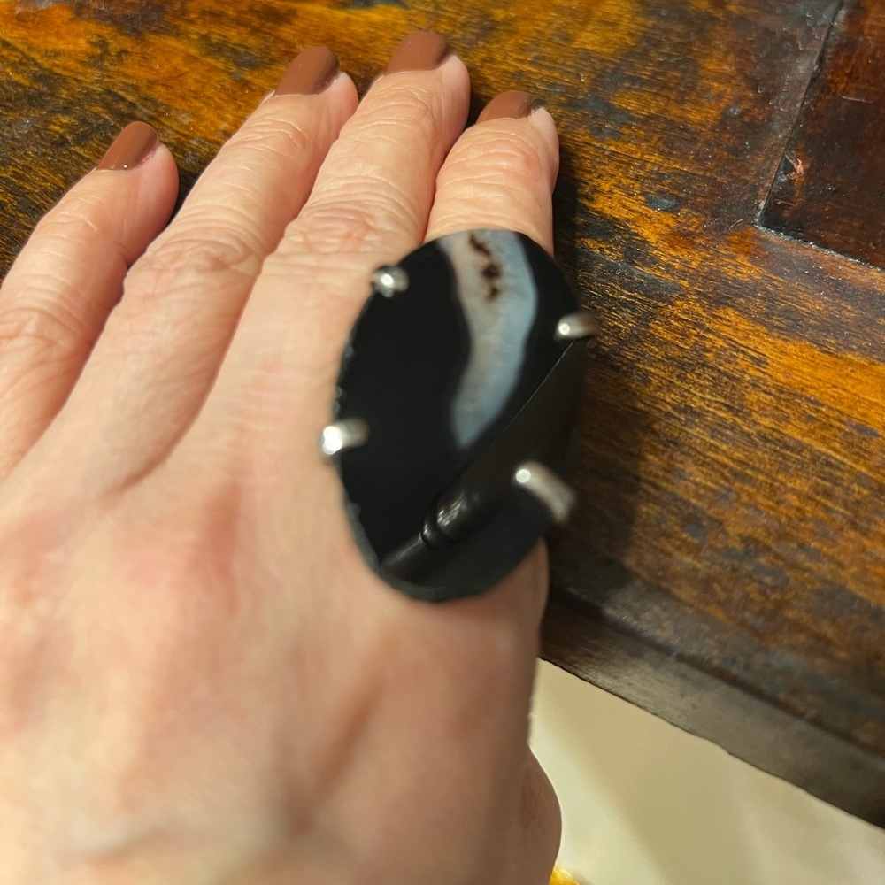 Black agate Oval Stone Ring